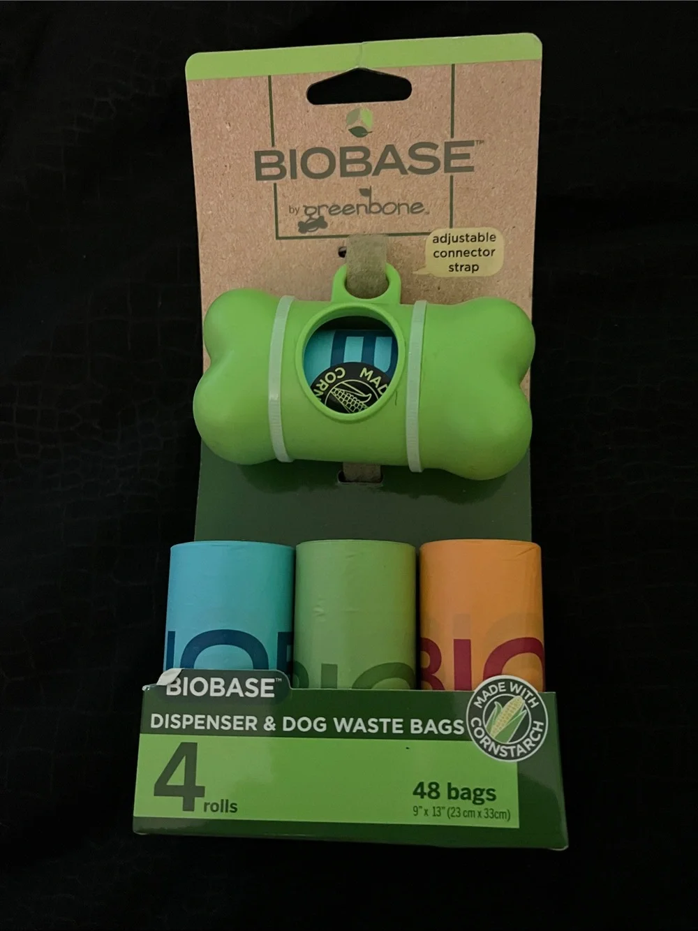 BIOBASE Green Bone Dog Waste Bag Dispenser with 3 Color Rolls Never Used